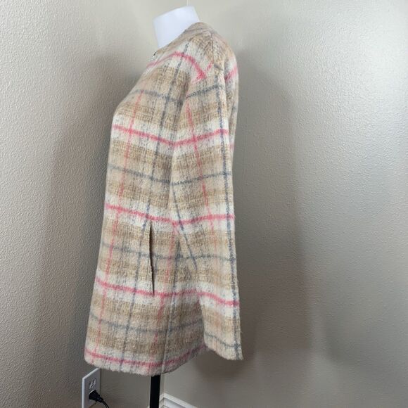 Bernardo Collarless Plaid Topper Full Zip Wool Blend Jacket Womens Sz S Pink Tan - Picture 6 of 9